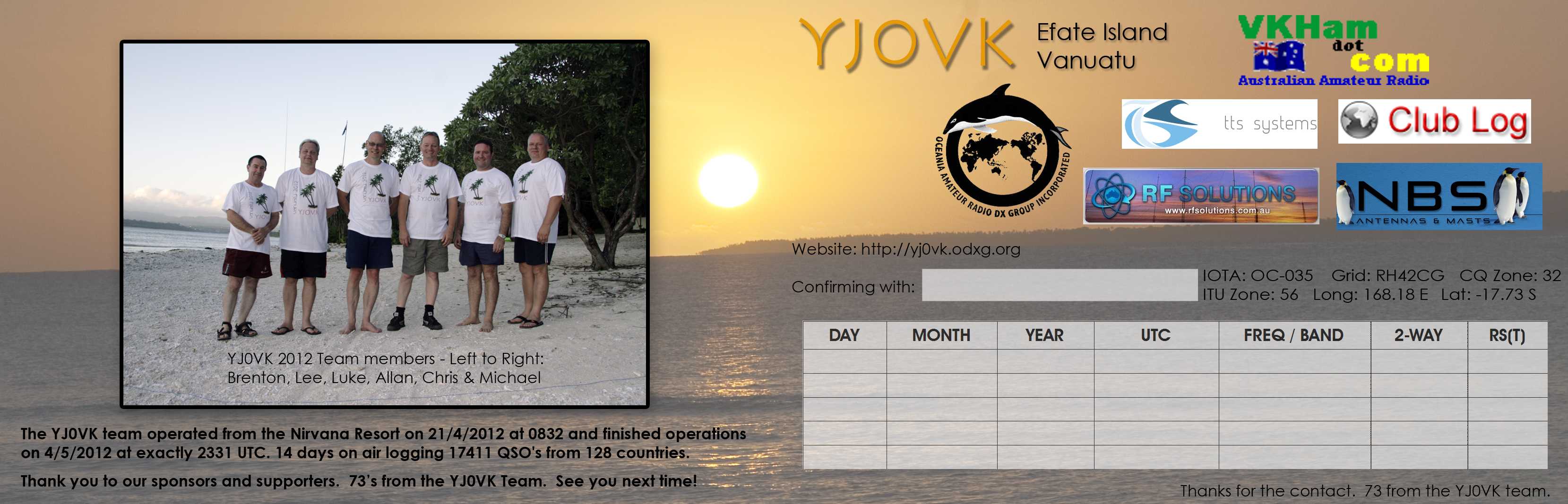 YJ0VK 2012 QSL Card - Inside